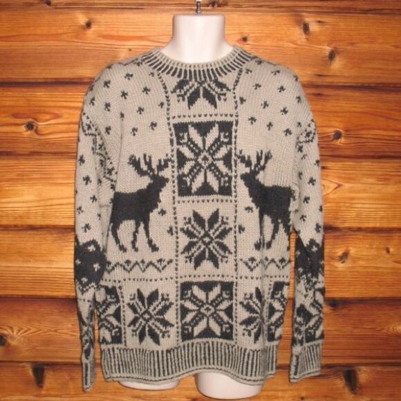 Vintage 90s Tan Black Hand Knit Wool Sweater - Picture 1 of 7